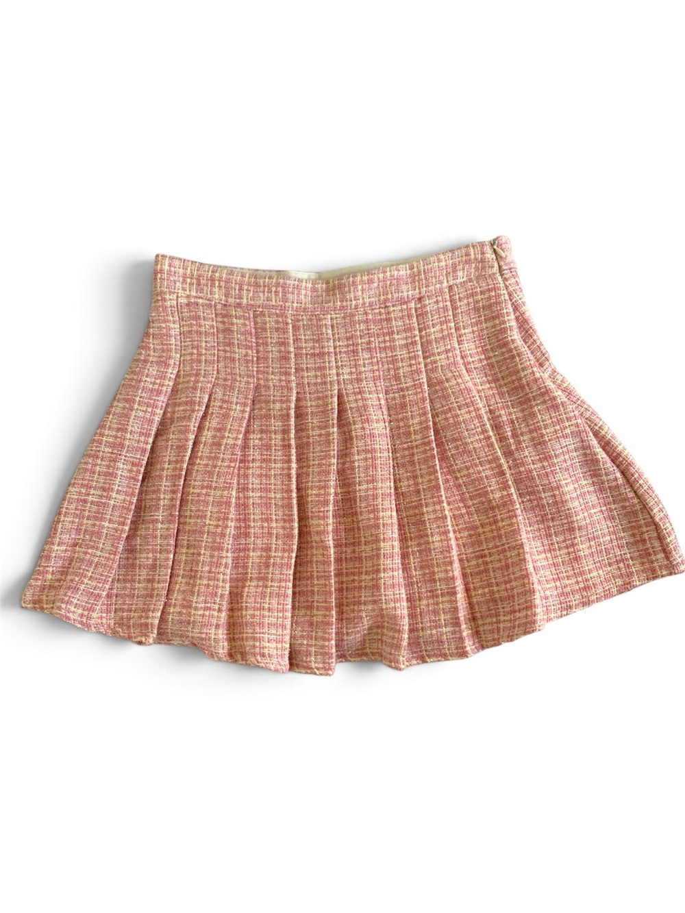 Textured Pink Pleated Mini Skirt
